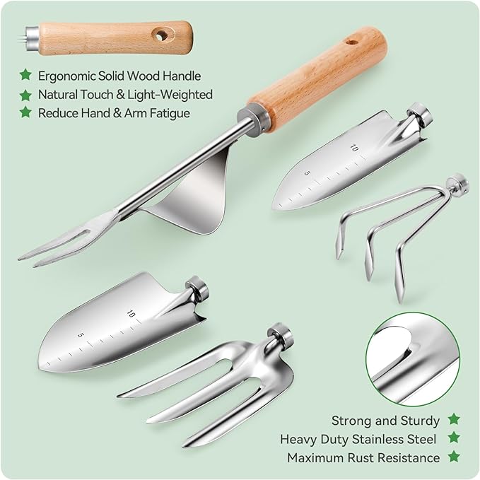 Gardening Tools 9-Piece Heavy Duty Gardening Hand Tools with Fashion and Durable Garden Tools Organizer Handbag,Rust-Proof Garden Tool Set, Ideal Gardening Gifts for Women