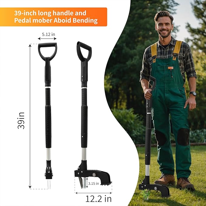 Weed Puller Tool, Gardening Stand-Up Weeder Puller with Ergonomic 39.5" Long Handle and 4 High-Strength Stainless Steel Claws, Easily Weeds Without Bending, Pulling, or Kneeling（Black）
