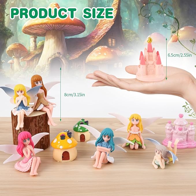 Miniature Fairy Garden Accessories, Fairy Figurine Set, Flower Pot,Garden Wands, Home Decoration, Birthday Cake Topper, 6 Pieces, Children's Outdoor Statues