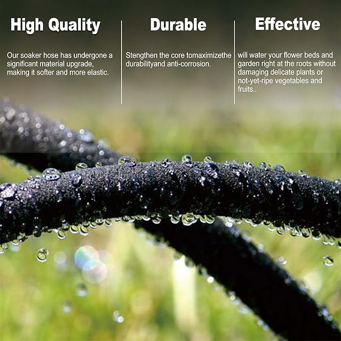Durable Soaker Hose for Garden: 1/2" Diametere with Drip Irrigation Fittings Kit - Save 70% Water For Lawn/Flower beds/Vegetable (100FT)