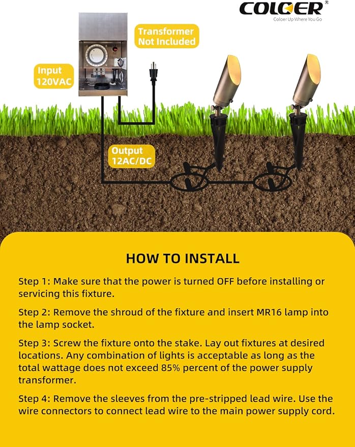 COLOER Die-cast Brass Landscape SpotLights Outdoor, 12V AC/DC Low Voltage Adjustable Yard Lighting, IP65 Waterproof Garden Patio Trees Spot Up Light(103B, Bronze, 6-Pack Without Bulb)