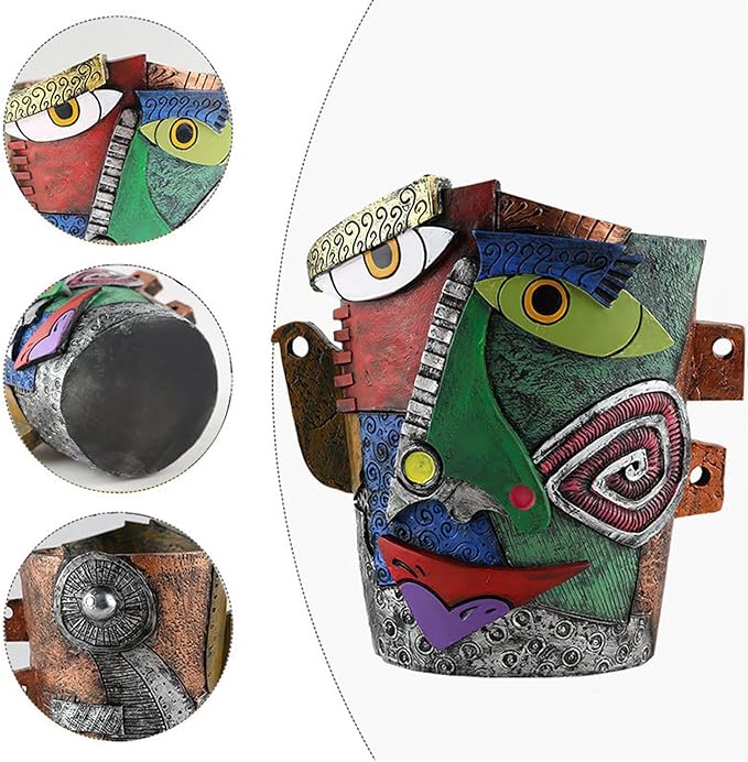 Picasso Brutalist Abstract Beauty Face Flower Pot Ornaments Abstract Face Flower Pots Abstract Head Planter Pots Container Colorful Face Art Abstract Resin Flower Pot (Picasso abstract flowerpot)