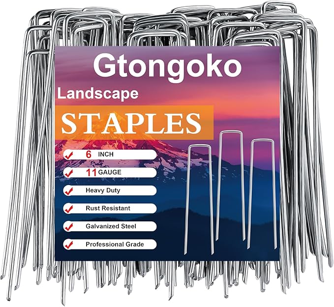 Gtongoko 200 Pack Galvanized Landscape Staples Garden Stakes Plant Cover Stakes 6 Inch 11 Gauge SOD Staples Fence Stakes Ground Stakes for Landscaping Securing Weed Barrier Fabric