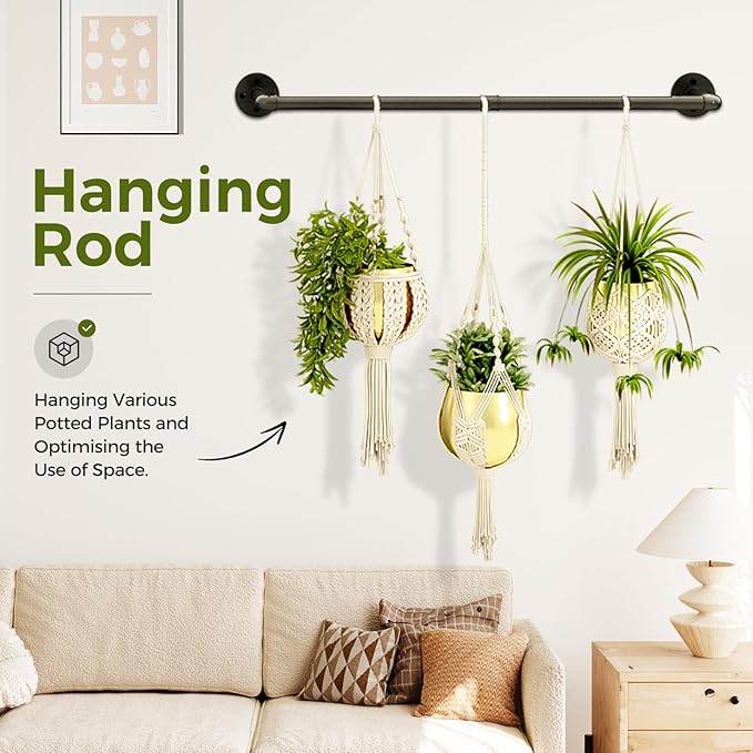 Bamworld Hanging Planters for Indoor Plants Plant Hanger Indoor Hanging Plant Holder Window Plant Shelves Metal Rod(Pot&Plant Not Included) 36.2in