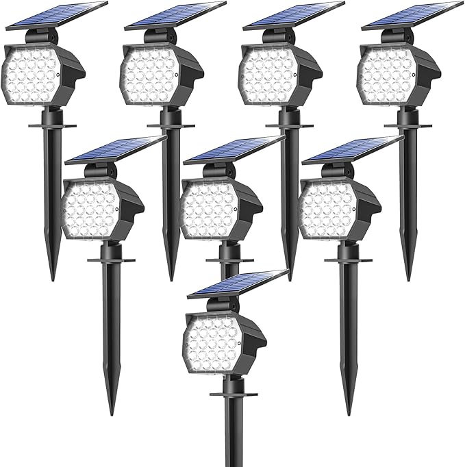 NIORSUN Solar Spot Lights Outdoor,23 LEDs Landscape Lighting with Auto On/Off and 3 Lighting Modes, IP67 Waterproof Spotlights,Outdoor Solar Lights for Yard Garden,8 Pack(Cool White)