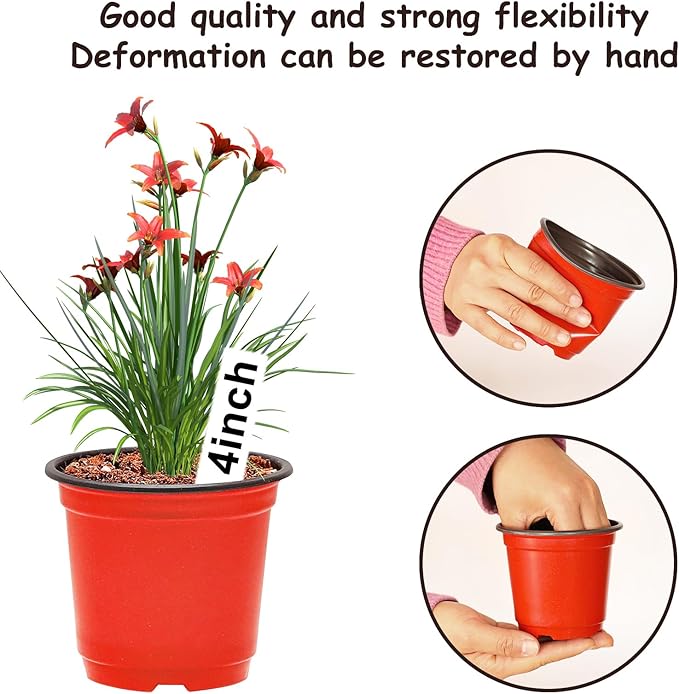 4 Inch 400 Pack Plastic Nursery Pots with Drainage Holes,Plastic Seed Starting Pots Come with 400 Pcs Labels, Reusable Seedling Flower Plant Container for Succulents, Seedlings, Transplanting