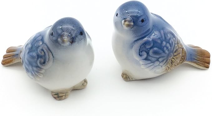 Set of 2 Ceramic Bird Figurines Flower Embellished Garden Statue Home Decor Mini Bird Ornaments