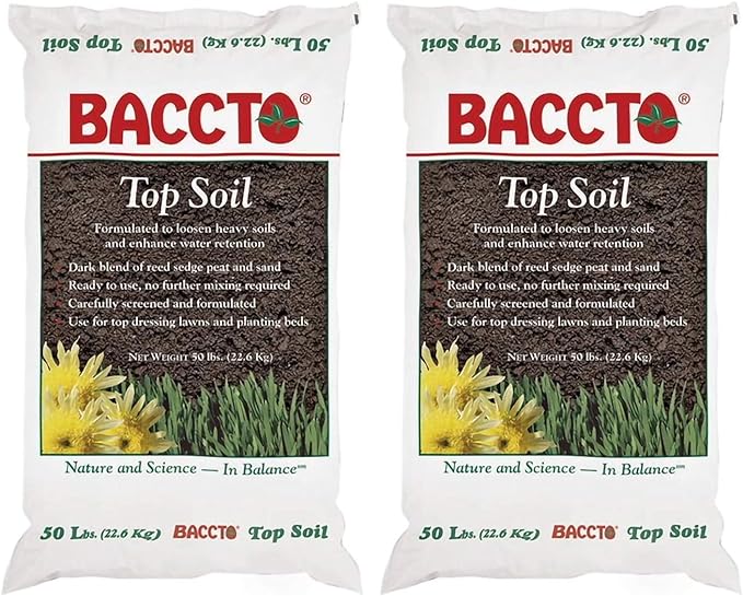 Baccto Top Soil for Lawns, Gardens, and Raised Planting Beds with Reed Sedge, Peat, and Sand, 50 Pounds (2 Pack)