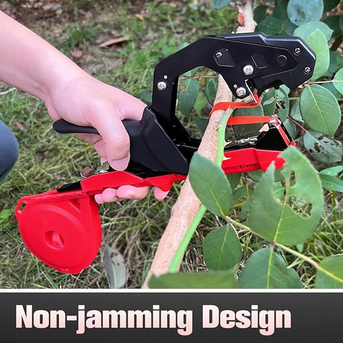 FUNTECK Professional Plant Tying Machine to Bind Tomatoes and Grapes Effortless Garden Tape Tool for Gardeners Farmers, Including Spare SK5 Blade, Garden Tapes and Staples, Red/Black