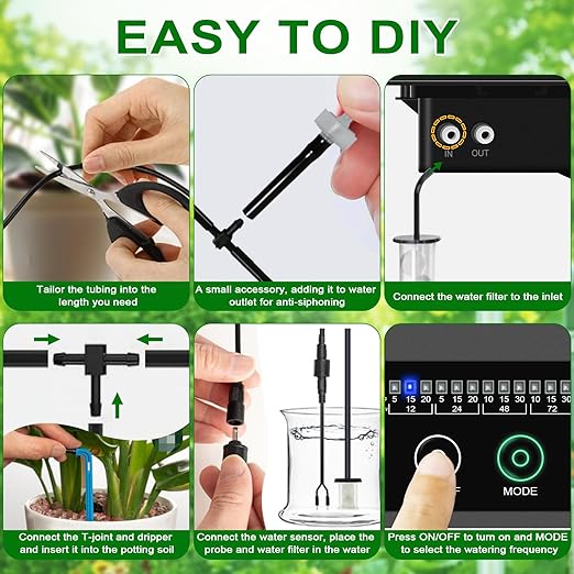 Solar Drip Irrigation Kit Accessories, 32.8FT Solar Powered Auto Easy DIY Irrigation System Expansion Kit with Anti-Siphoning Device for Balcony Patio & Garden