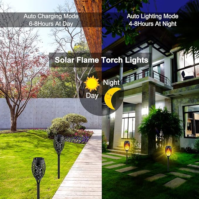 Kurifier 12Pack Flickering Flame Solar Torch Lights for Garden Decor, Waterproof Solar Lights Outdoor Decorative, Outdoor Decorations for Yard Porch Lawn Patio Outside Decor-Luces Solares para Jardin