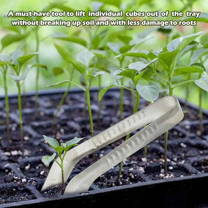 2PCS Seedling Transplant Tongs Stainless Steel Seedling Starters Remove Tongs Seedling Transplanting Tool Seedling Easy Transplanter with Anti-Slip Grasp Tips to Reduce Damage to Roots