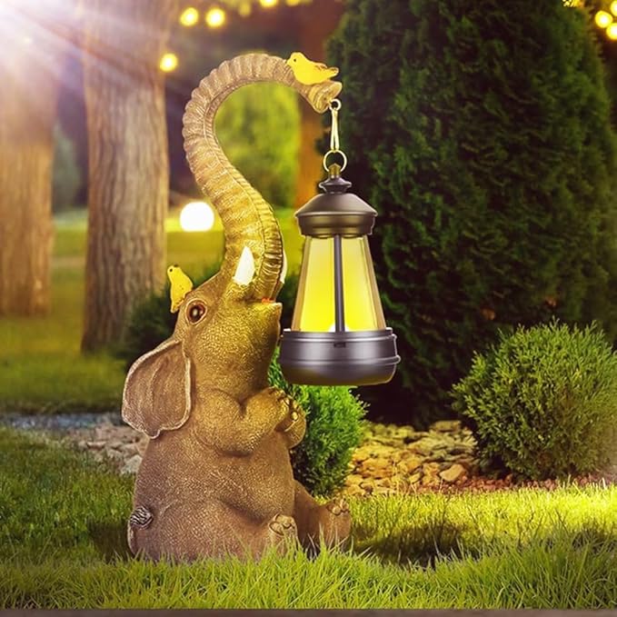 Solar Elephant Outdoor Decor Statues Lights, House Warming Gifts for New Home, Outdoor Decor for Yard Art Porch Lawn Balcony, Unique Christmas Birthday Gifts for Mom Grandma Women Wife