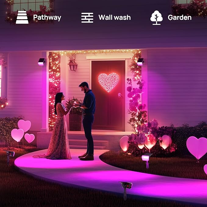 Linkind Solar Lights Outdoor, 50 LEDs Color Changing Spotlights, Solar RGB Light with 10 Lighting Modes and IP67 Waterproof, Multicolor Outdoor Lighting for Yard, Garden, Landscape Decorations, 6Pack