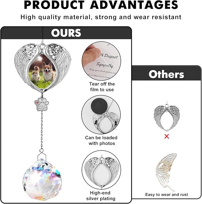 Pet Memorial Suncatcher - Dog Memorial Gifts for Loss of Dog, Christmas Pet Paw Print Photo Ornament, Pet Sympathy Gift, Bereavement Gift Ideas for Dog or Cat Passing Away, Remembrance, Silver Metal