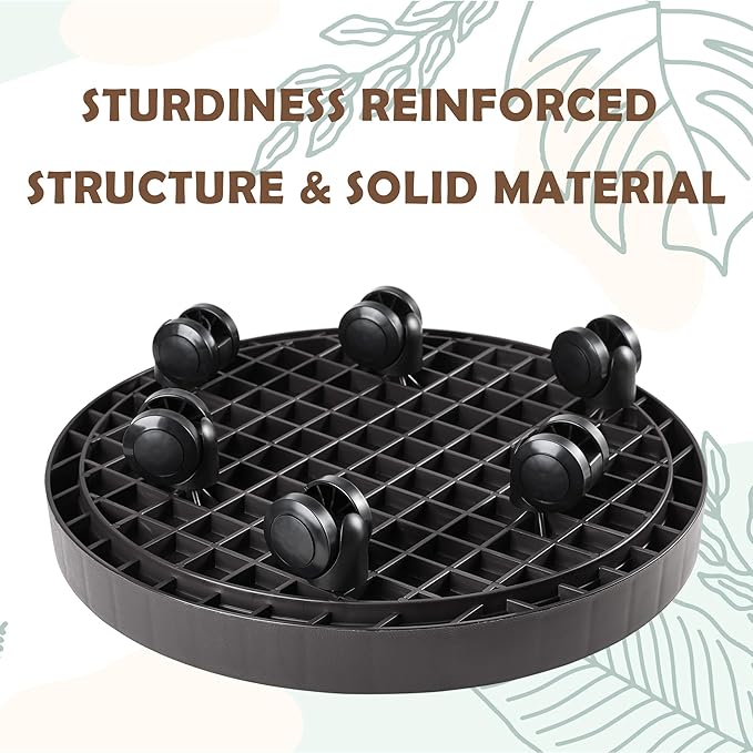 14.2 Inch Planter Caddies Rolling Saucer Caddy with Wheels, Heavy Duty Wheeled Stand for Potted Plant, Round Coaster Roller Base Tray with Casters, Flower Pot Dolly Holder for Indoor Outdoor