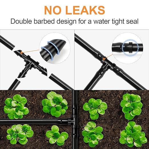 60 Pieces 1/4" Drip Irrigation Tee Fittings：1/4'' Drip Line Double Barbed Tee Connectors for 1/4 Inch Irrigation Tubing Quarter Inch 3-Way T Connector for Irrigation System