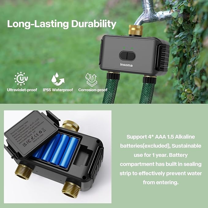 Smart Water Hose Timer Sprinkler Timer with 2 Outlet, Automatic Irrigation System Controller for Lawns and Yard, Compatible with Alexa Dark Gray-Brass Inlet & Brass Outlet (2-Outlet)