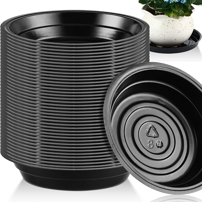 20 Pack 8 Inch Plant Saucer, Black Plant Saucers for Indoors No Holes, Plastic Plant Saucer for Plant Pots Plant Water Catcher Tray, Small Flower Pot Saucers Bulk Plant Drip Trays for Potted Plants