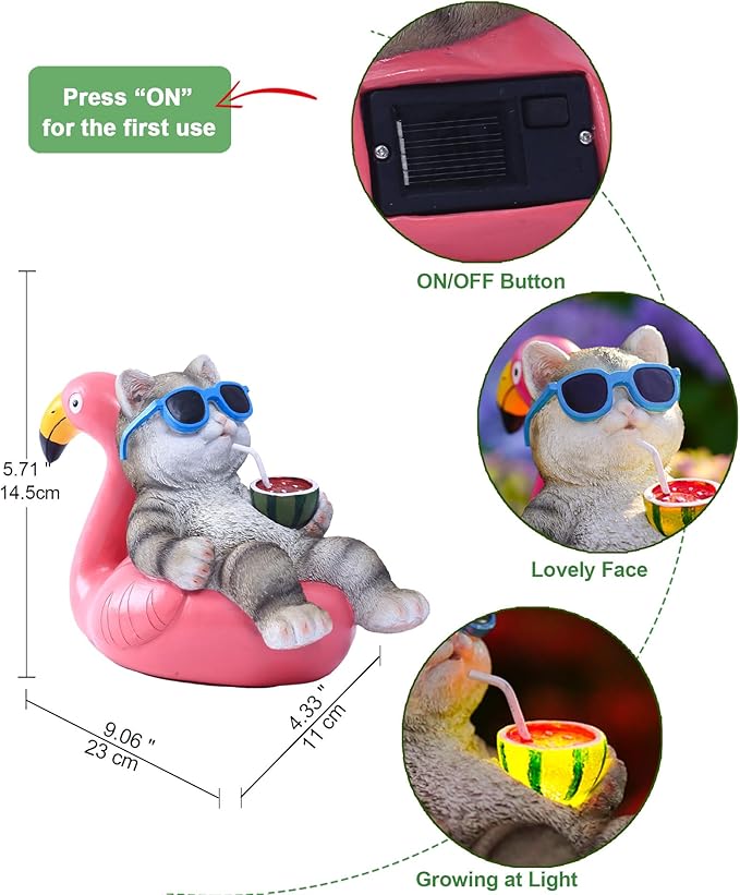 Cat Lying Flamingo Solar Statue: Outdoor Sculptures Clearance for Lawn Porch Patio Balcony Yard - Gifts for Mom Women