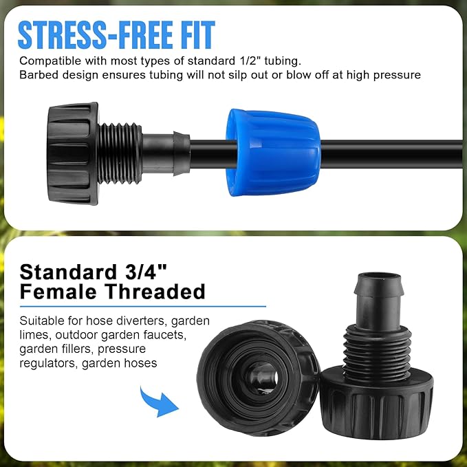 12 Pcs 1/2 Inch Garden Hose Adapter 3/4" to 1/2" Drip Irrigation Tubing Faucet Adapter Drip Irrigation Parts Faucet to Hose Adapter for Garden 3/4 Inch Faucet Connector (Black, Blue)