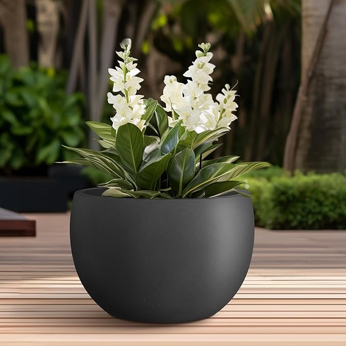 Kante 19.9" Dia Round Concrete Planter, Outdoor/Indoor Large Bowl Plant Pots with Drainage Hole and Rubber Plug for Garden Patio Balcony Home, Black