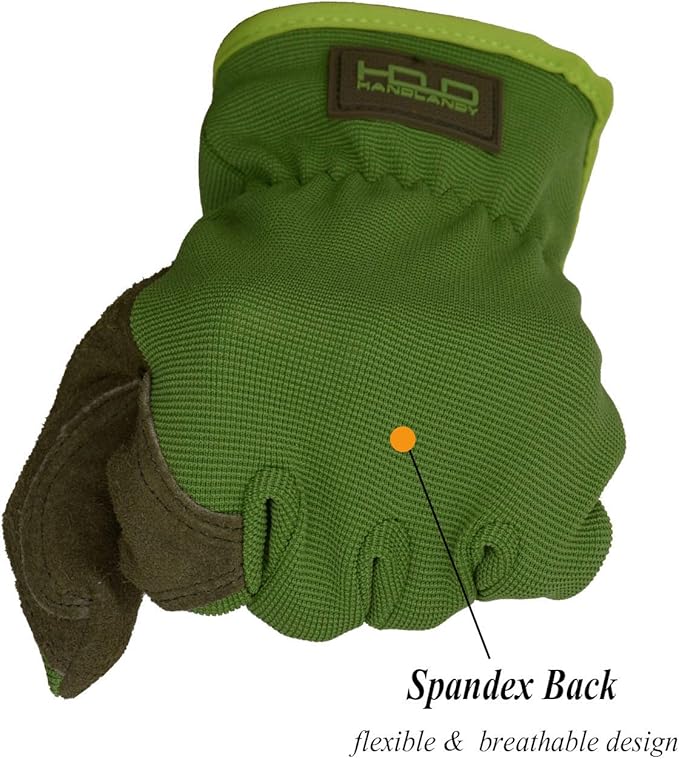 HANDLANDY Men Leather Gardening Gloves, Utility Work Gloves for Mechanics, Construction, Driver, Dexterity Breathable Design