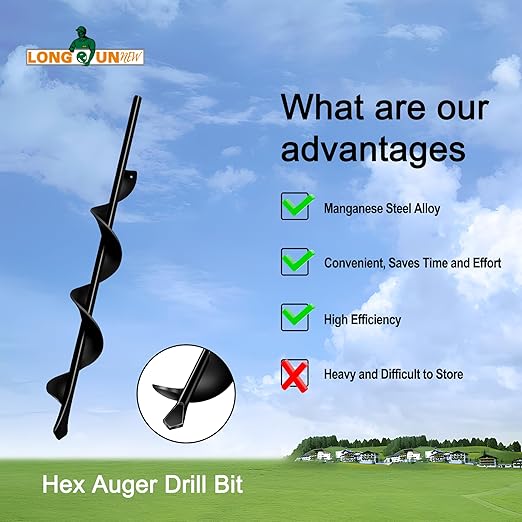 1.7"x15" Garden Auger Drill Bit for Planting Solid Shaft Bulb Auger, Heavy Duty Garden Auger Spiral Drill Bit for Auger Post Hole Digger,Plant Drill bit for 3/8” Hex Drive Drill
