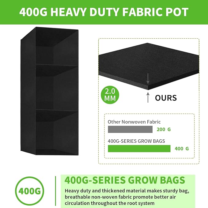 ANGELIOX 2Pcs Grow Bags, 3-Grids Rectangle Grow Bag,14 Gallon Thickened 400G Fabric Garden Bed, Nonwoven Square Flower Planter Containers for Flowers,Vegetable,Fruit, Growing Pots with Handles