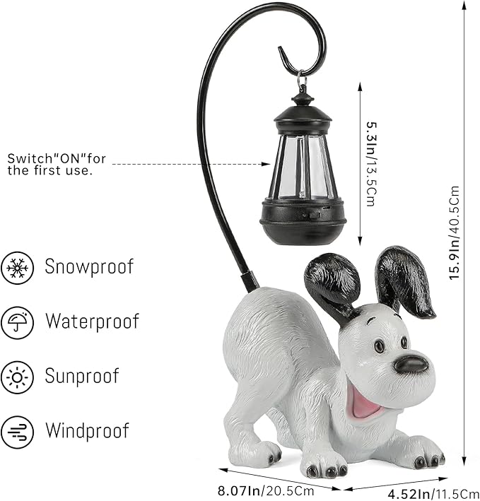 Laughing Dog Figurine with Solar-Powered LED Light 15.9 Inches Tall Perfect for Gift Garden Decor or Housewarming for Dog Lovers White