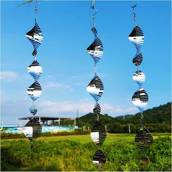 Metal Bird Scare Discs Set-Highly Reflective Double-Sided Bird Reflectors,Extra Sparkly Wind Spinners Outdoor Garden Decor, Bird Devices Deterrent to Scare Birds Away from Yard Patio Farm