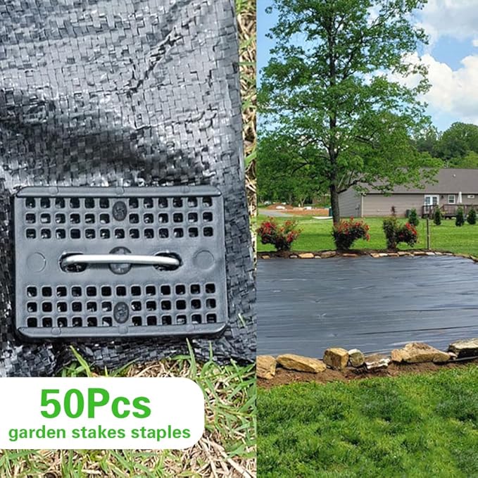 Bakulyor 50 Pcs Landscape Staples + 50 Pcs Gasket, 6 Inch Garden Stakes Staples 11 Gauge U Shaped Galvanized Lawn Landscape Pins, Heavy Duty Yard Ground Pin for Weed Barrier Sod Fabric Decorations