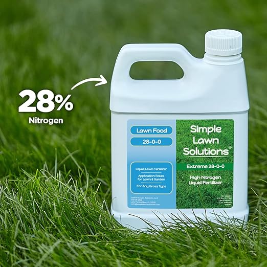 Maximum Green & Growth- High Nitrogen 28-0-0 NPK- Lawn Food Quality Liquid Fertilizer- Spring & Summer- Any Grass Type- Simple Lawn Solutions - Concentrated Quick & Slow Release Formula (1 Quart)