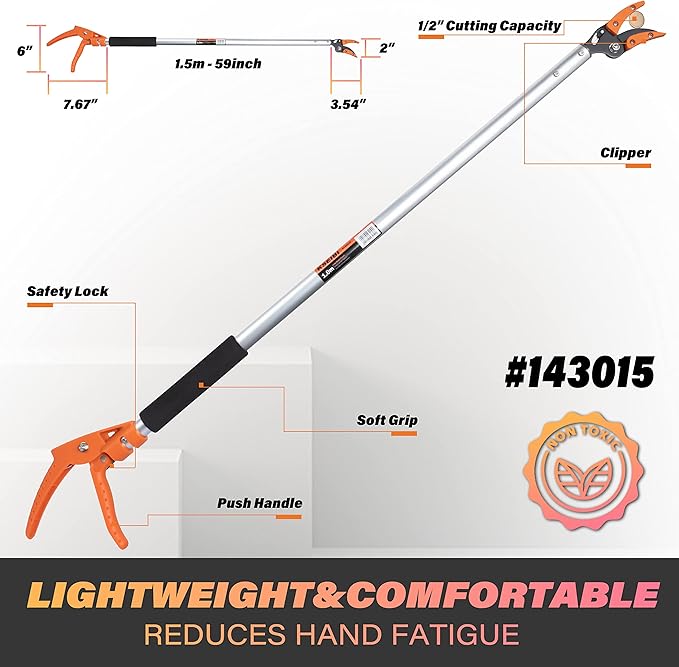 KSEIBI 143015 Long Reach Cut and Hold Bypass Pruner Max Cutting 5/16 inch (5.0 ft - 1.5 m)