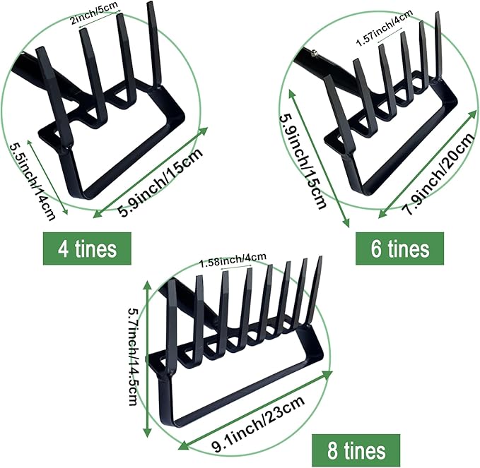 4-Tines Rake and Stirrup Hoe - Adjustable Long Handle Scuffle Loop Hula Action Hoe for Weeding, Digging, Loosening Soil, Stainless Steel Tiller Cultivator for Gardening, Raised Flower Beds Planting.