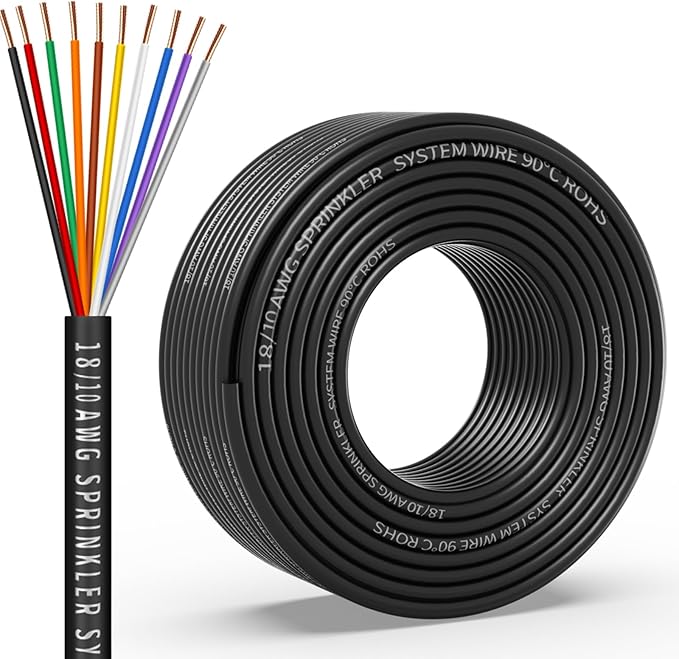 18/10 Solid Sprinkler System Wire 100ft, 18 Gauge Irrigation Wires PVC Jacket Sprinkler Cable for Underground Irrigation Valves Field Central Control System