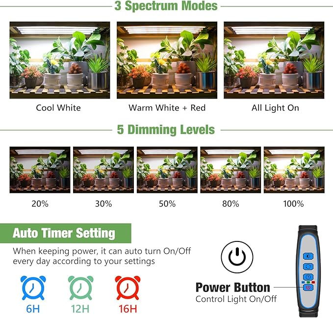 Grow Lights for Indoor Plants, 16" Full Spectrum Plant Grow Light Strip with Upgrade Timer 6/12/16 Hrs, 3 Spectrum Modes, 240 LEDs Sunlike Growing Lamp for Seedlings Hydroponics Succulent