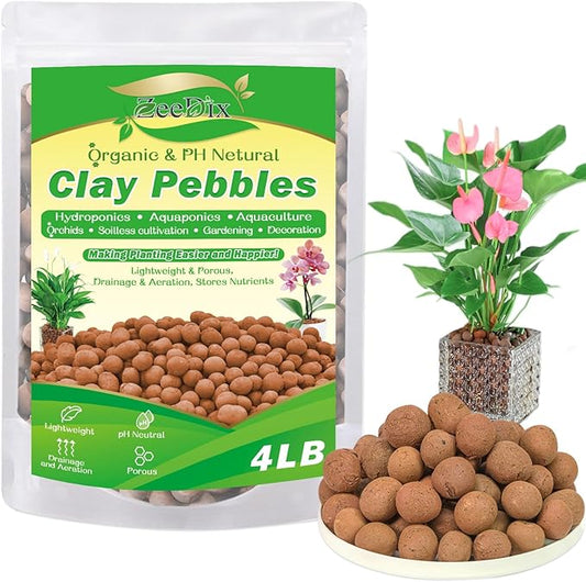 ZeeDix 4LBS Expanded Clay Pebbles for Plants, 4mm-16mm Leca for Plants Clay Aggregate Grow Media, Natural Organic Clay Balls for Hydroponic, Gardening, Orchids, Decoration, Aquaponics