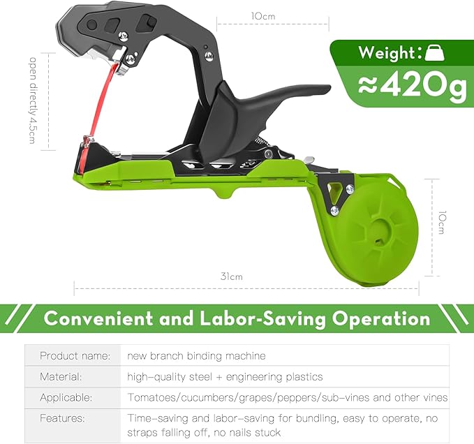 SWANSOFT Plant Tying Machine, Lightweight Plant Vine Tying Tape Machine Tool, Plant Tape Gun for Tomatoes, Grapes and Vegetable Garden, Come with 10000pcs Staples 10 Rolls Tape (Green)
