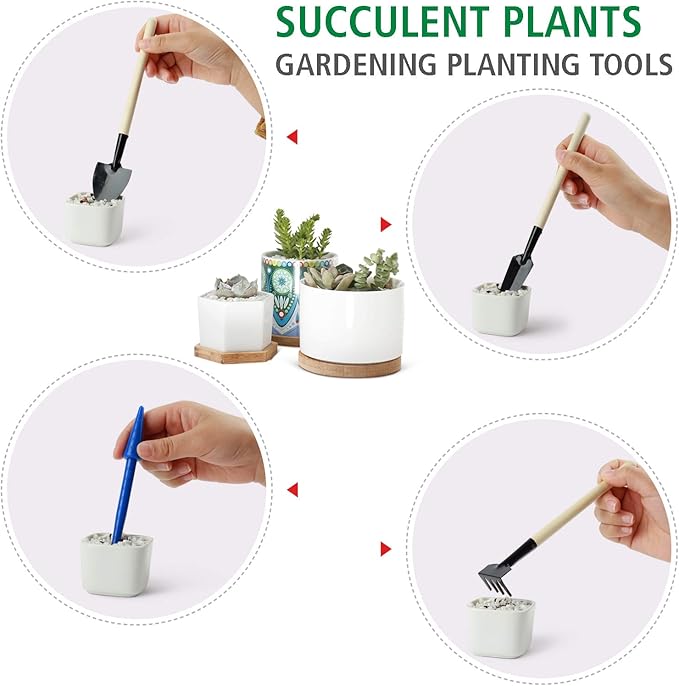 G GOOD GAIN Garden Succulent Kit with Organizer Bag, Indoor Mini Hand Gardening Tool Set, 14 Pieces Tools for Bonsai Planter Miniature Fairy Planting Care(Blue)