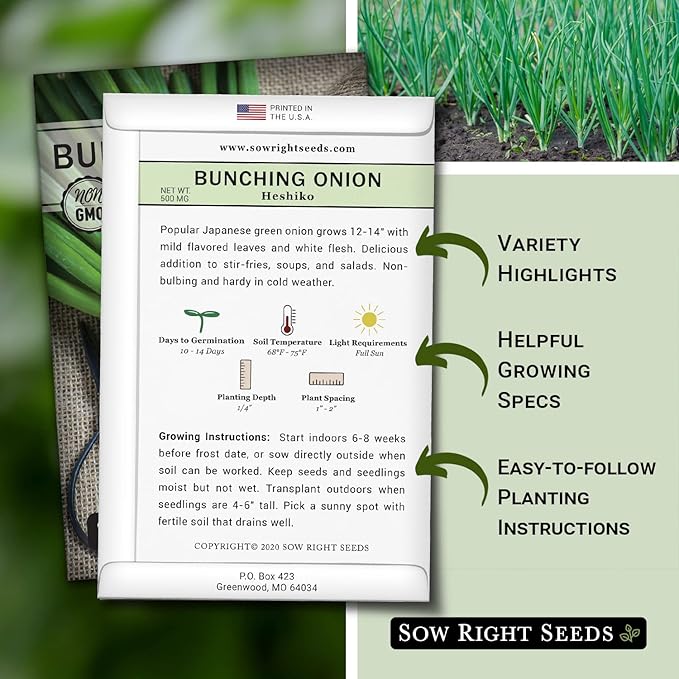 Sow Right Seeds - Heshiko Japanese Bunching Green Onion Seeds for Planting - Non-GMO Heirloom - Instructions to Plant and Grow a Kitchen Garden Indoors or Outdoors - Mild Onion Flavor for Cooking (4)