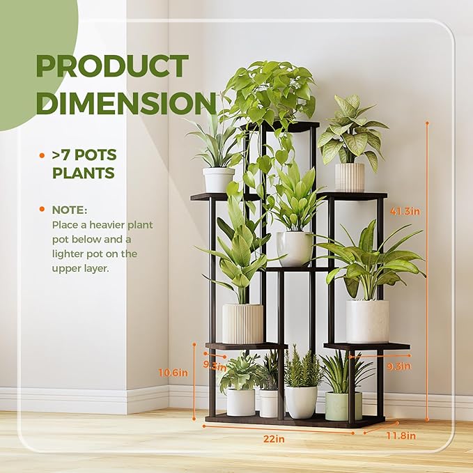 Bamworld 7 Tier Plant Stand Indoor, Large Metal Plant Shelf for Multiple Plants, Tall Tiered Flower Stand for Patio Garden Balcony Living Room Bedroom(Black)