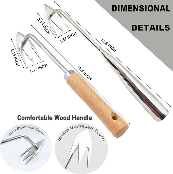 Gardening Weeding Pulling Tool,2pcs New Weeding Artifact Uprooting Weeding Tool,Stainless Steel Garden Weed Puller Tool,Garden Weeder Tool with Gloves for Backyard(13.8+12.6 inch)