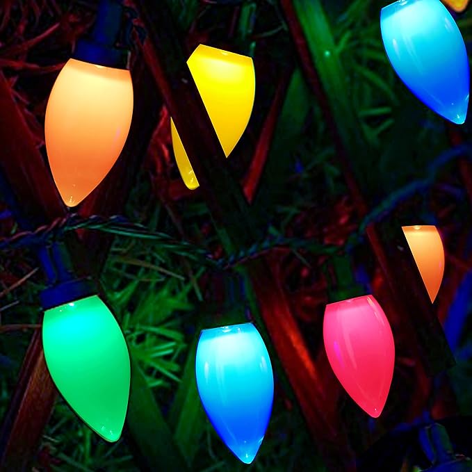 C9 Christmas Lights Outdoor 50 LED Multicolor Strawberry 34.5ft Waterproof Xmas String Light for Garden Yard Home Party Holiday Christmas Tree Indoor Decoration(Multicolor)