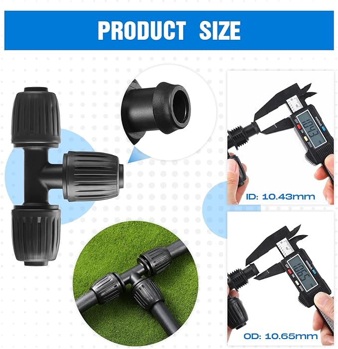 Frienda 40 Pcs 1/2 Inch Drip Irrigation Lock Barbed Tee Tubing (1/2" IDx0.6-0.63" OD) 16mm Fittings Drip Irrigation Parts Anti Drop Locked Reducing Tee for Hose, Blue and Black