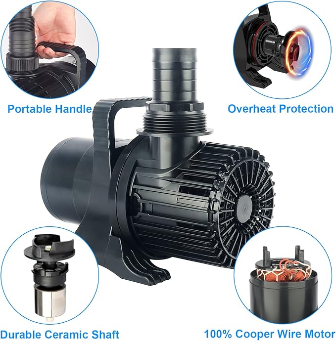 Outdoor Large 8300gph-520W 32.8FT Pond Water-fall & Kio Fish Fountain-s &Garden Pump Submersible IPX8: Long 32.8FT Cord Smart-er & Quieter Duck & Yard &Patio Ponds Pumps, 1 Barrier Pump Bag