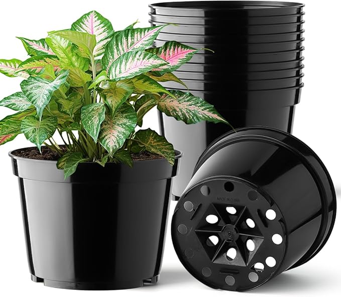 15 Pack 6 Inch Plastic Plant Pots with Drainage Holes, Sturdy Nursery Pots for Plants, Thickened Flower Pots for Indoor Outdoor Planting Transplanting, Succulents, Seedlings, Black