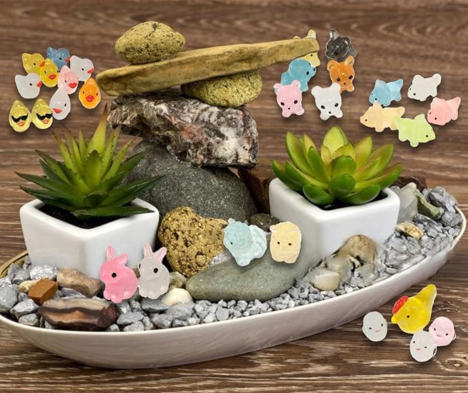 75 Pcs Luminous Mini Resin Animals Mini Animal Figurines Glow in The Dark Perfect for Garden Miniatures Garden Micro Landscape Aquarium Potted Decoration Décor