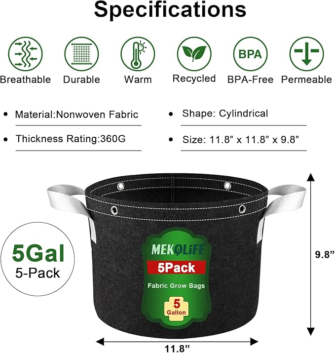 Grow Bags - Potato Grow Bags - Thickened Fabric Pots - Large Grow Bags - Tomato Vegetables Grow Bags (5 Pack(5 Gallon))