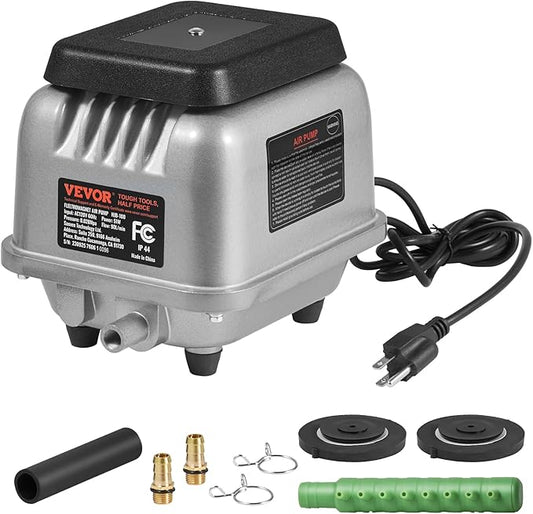 VEVOR Linear Air Pump, 109L/Min Air Flow Septic Aerator Pump, Aeration System for 1/2 Acre 10 FT Deep Ponds, Water Gardens, Waste Treatments, Septic Tanks, Aquariums, Seafood Restaurants, Fish Farms
